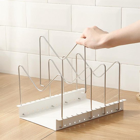 RVS Pannenrek verstelbaar- Pannenhouder -Dekselhouder -Keukenorganizer - Snijplankhouder-wit