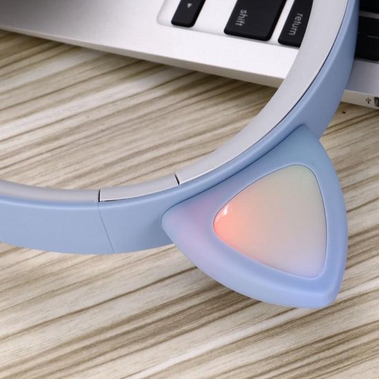 TDR- Draadloze Bluetooth koptelefoon - Over-Ear Koptelefoon voor Kinderen - Met Led Kat Oortjes - Bekend van TikTok - Grijsblauw