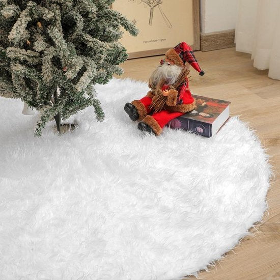 TDR - Duurzame Pailletten Geborduurde Kerstboom Rok - 122cm, Wit - Een Feestelijke Toevoeging aan Je Kerstdecoratie