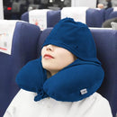 Opblaasbaar nekkussen H-vorm met capuchon - Marineblauw