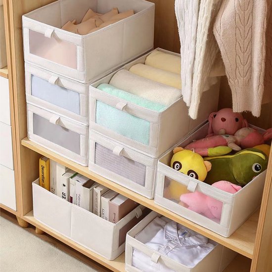 Merkloos: 2 stuks Beige Opbergdoos, Opvouwbaar & Stapelbaar