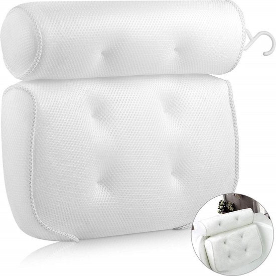 Comfort Badkussen met 3D Air-mesh en 6 Zuignappen - Wit