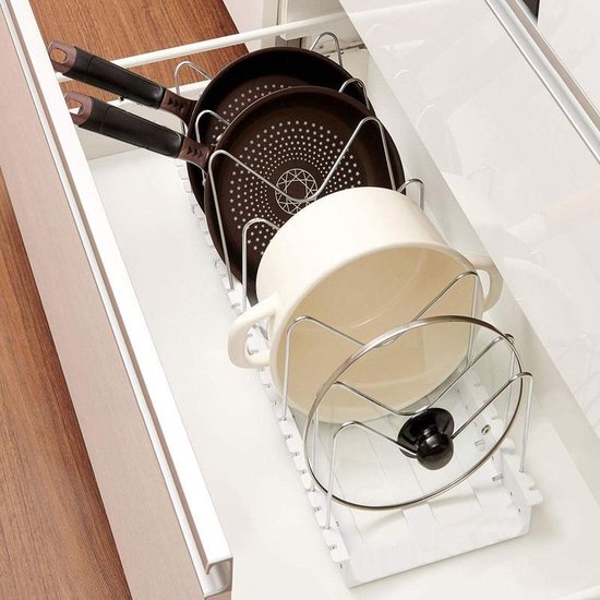 Verstelbaar RVS Pannenrek - Keukenorganizer - Wit