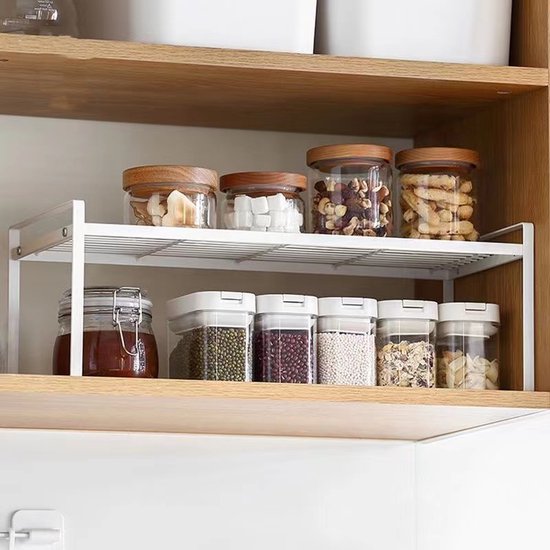 Multifunctioneel Kast Organizers-Keukenrek- Kruidenrek en pannenrek-keuekenkast-50.5x 21x 24CM wit