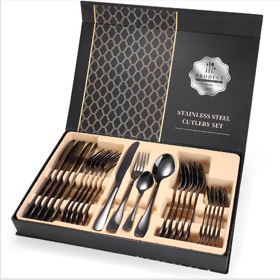24-delig Luxe Zwartkleurig Bestek Set - RVS - Voor 6 Personen - Familieset - Luxe