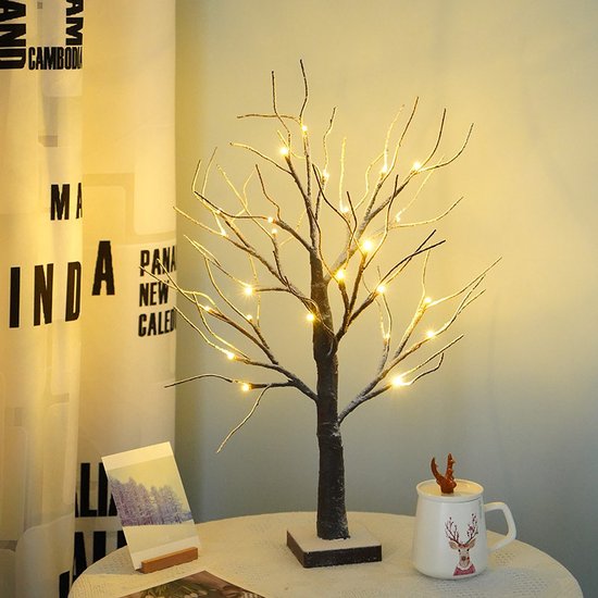 Xtraworks - Kunstmatige Berkenboom Lamp - 24 LED lichtjes - 64cm hoog - voor woonkamer en slaapkamer-LED lamp-Werkt Op Batterijen