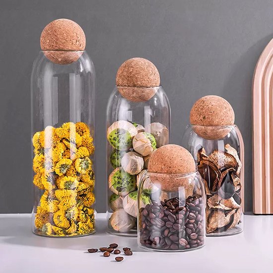 4 delige Afsluitbare Bewaardozen van Hoog Borosilicaatglas - Vooraard Glazen Pot voor Een Stijlvolle en Praktische Keukenorganisatie (Inhoud：450ML+750ML+1000ML+1300ML）
