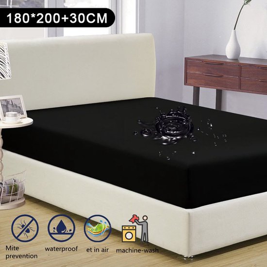 Tweepersoons Matrashoes - Ademend & Antibacterieel - Waterdicht - Bescherm uw matras tegen vloeistoffen & allergieën180*200CM -zwart