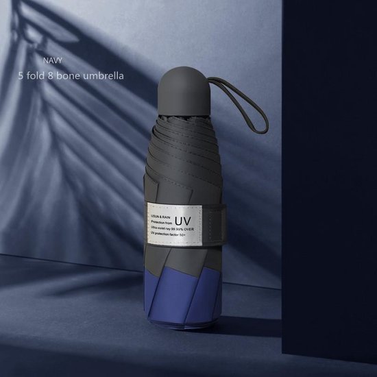 Opvouwbare Paraplu -Windproof- zonnescherm UV-SPF 50+compact en draagbaar- Extra sterk - marineblauw
