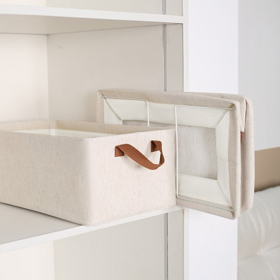Merkloos 2x Katoen-Linnen 25L Opbergbox met stalen frame