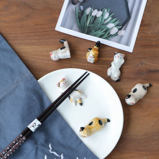 6x Keramische Kat Eetstokjeshouders – Vaatwasserbestendig – Schattige Chopstick Rests