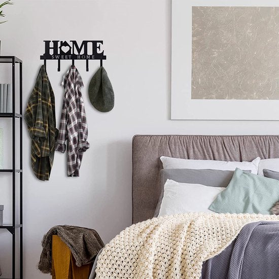 Moderne sleutelhaak HOME - Sleutelrekje met 5 haken - zwart