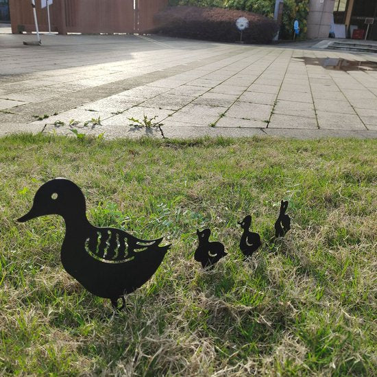4-delige metalen eendenfamilie tuindecoratie, weerbestendig