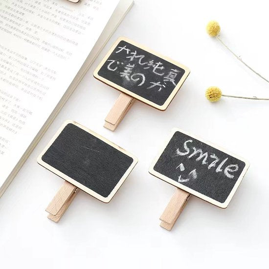 50 Mini Houten Krijtbordjes met Knijpertje voor Decoratie