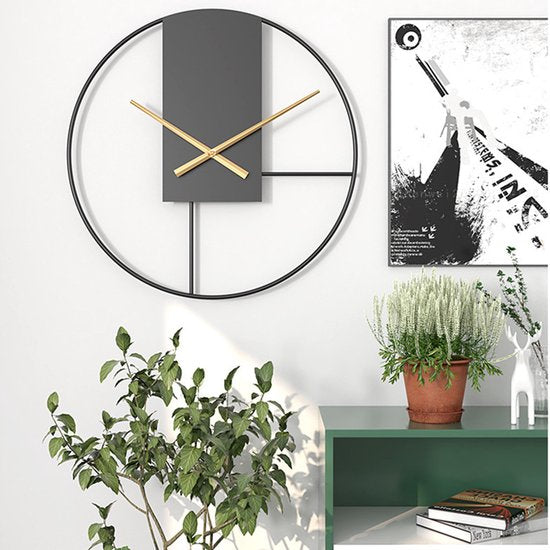 50cm Scandinavische Metalen Wandklok - Zwart/Goud