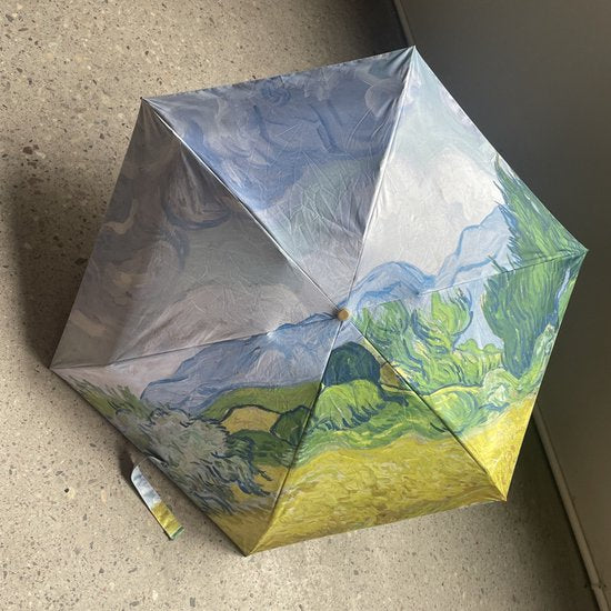 Opvouwbare Paraplu met Van Gogh Schilderij - Korenveld met Cipressen-Zonbescherming Anti-Uv UPF50 + -Windproof - Compact en Draagbaar - Lichtgewicht - Duurzaam Ø102cm