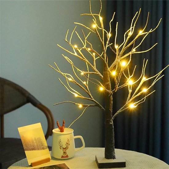 Xtraworks - Kunstmatige Berkenboom Lamp - 24 LED lichtjes - 64cm hoog - voor woonkamer en slaapkamer-LED lamp-Werkt Op Batterijen