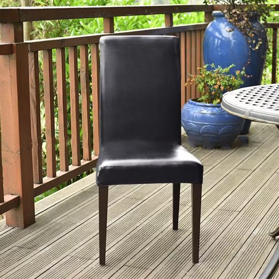 2 Stuks Stoelhoezen Eetkamerstoelen Stretch- imitatie leer-Waterdicht- Zwart