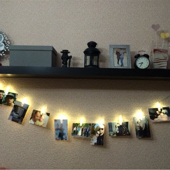 Fotoclip lichtsnoer - 3 meter - 20 lampjes met fotoclip -werkt op USB- warm wit licht