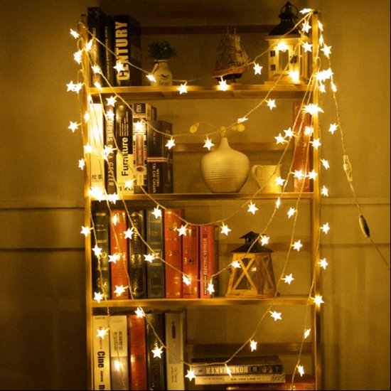 LED-achtergronddecoratie met sterrenslinger- 5 meter 30 lampjes-USB-afstandsbediening-8 knipperende modi-warm wit licht
