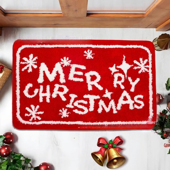 2 stuks Luxe Kerst Vloerkleed – Merry Christmas Design – Antislip, Zacht en Waterabsorberend - 40x60 cm