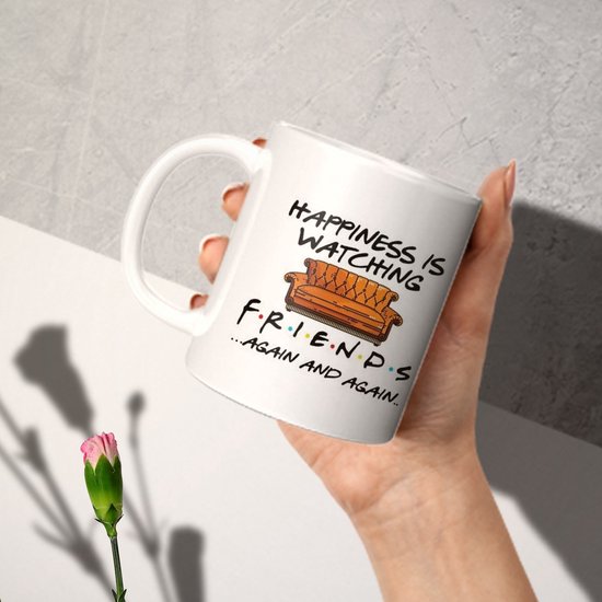 Friends Mok – Keramiek – ‘Happiness is Watching Friends’ – Witte Beker – Cadeau voor Serie Fans