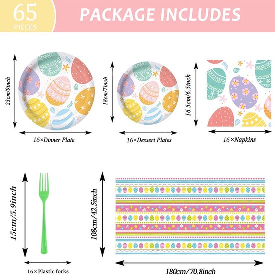 81-delige Feestdecoratieset voor Pasen - thema feest met tafelkleed-Kleurrijk, Schattig en Sfeervol