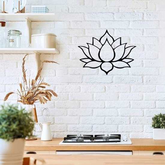 Metalen Lotus wandbord-woonkamer wanddecoratie-Elegant en stijlvol 28*24cm-zwart