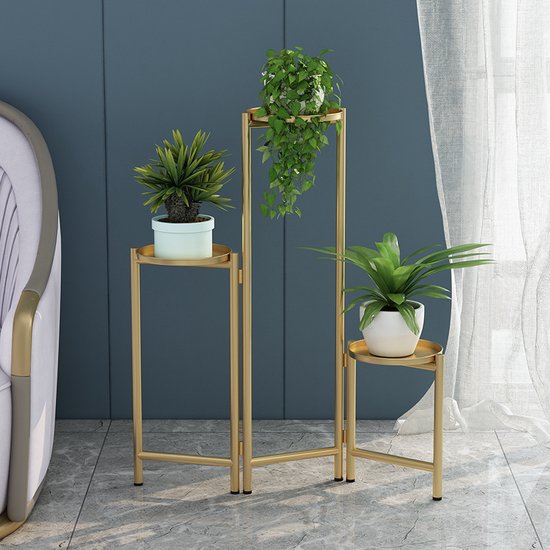 opvouwbare bloemen en plantenrek in Scandinavische stijl -metaal -champagne goud-hoogte 69,5 cm