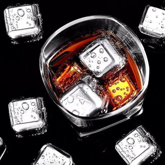 TDR- Luxe whiskey set+6 Whiskey stones + Tang+opbergdoos-Herbruikbare -roestvrij-silver