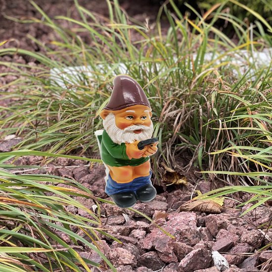 Grappige Kabouter Tuinornamenten-Kabouter op het Toilet met Mobiele Telefoon 5*7*12,5cm