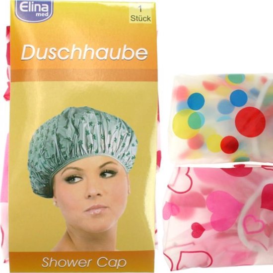Elina Jean products stevige kunststof ruime douchemuts met elastiek en leuke bedrukking om je haar droog te houden
