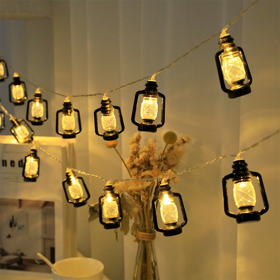 Verlicht uw Avonturen-Kampeer-LED-sfeerverlichting in Olielampvorm - 3 Meter 20 Lampjes-Batterij + USB-model voor Dubbel Gebruik-zwart