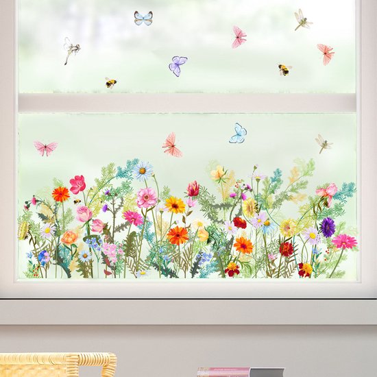 Betoverende Tuinbloemen Muurstickers - Milieuvriendelijk PVC - Levendige Decoratie voor Woonkamer, Slaapkamer, Keuken, en Meer-30x60cm