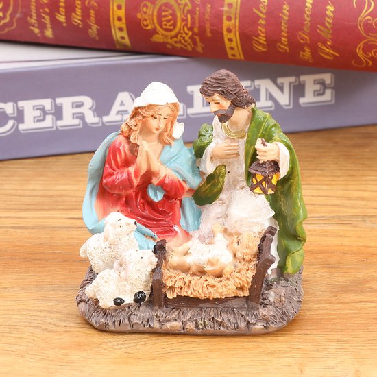 Kerststalfiguur met Maria, Jozef en Kindje Jezus - Gedetailleerd en Compact 8.5x6.2x9.5 cm