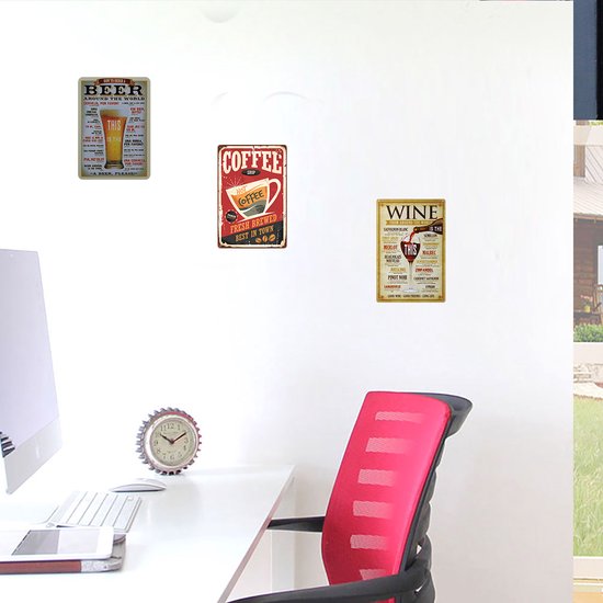 3-delige Vintage Wandbordenset - Bier, Koffie, Wijn