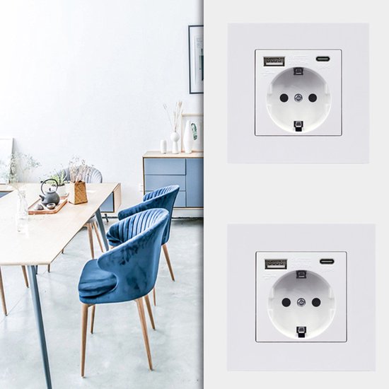 Inbouwstopcontact USB-A & USB-C - Wit - Kinderbeveiliging