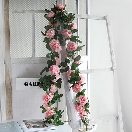 2 Stuks Rozen Slinger Kunstbloemen slinger Balkon decoratie Zomerbloem- 2meter Klimroos licht roze -Bruiloft Decoratie – Trouwen -Trouwdag bloemen