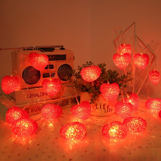 Merkloos LED Hartvormige Lichtslinger - 1,5m, 10-LED, Rood