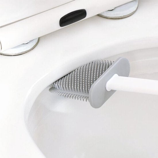 2x Antibacteriële Siliconen WC-borstel Set met Houder - Grij