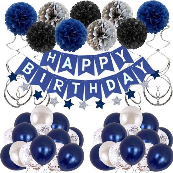 49-delig verjaardagset - Zwart, Wit, Blauw - Feestdecoratie