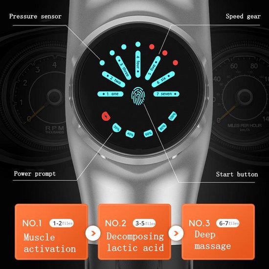 TDR -  Massage Gun - Massage Pistool - Massage Apparaat - Voor Sportmassage, Fascia, Relaxmassage & Spierpijn - 7 Verschillende Niveaus- 8 Opzetstukken  - Grijs