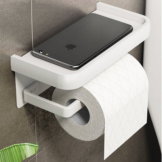 Moderne Toiletpapierhouder met Plank, wit 18x10,5x8cm