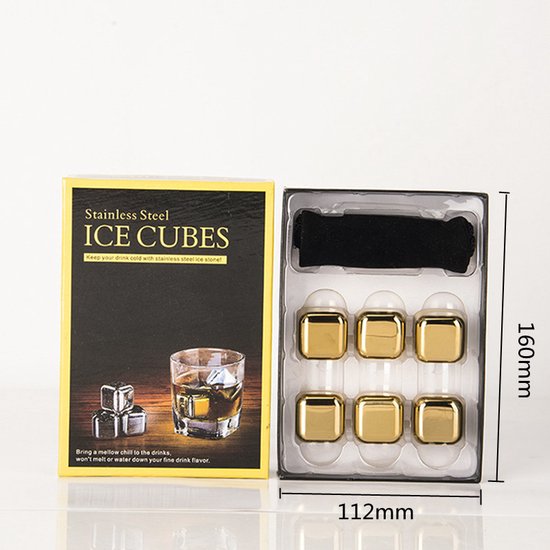 TDR-Luxe whiskey set+6 Whiskey stones +1 fluwelen zakje +opbergdoos-Herbruikbare -roestvrij-goud