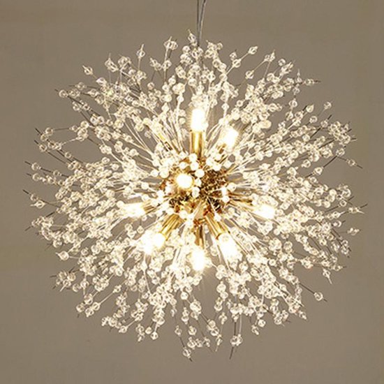 Xtraworks - Vuurwerk / Paardenbloem Kroonluchter - Goudkleurig - 50cm - Inclusief lamp peertjes / gloelampen