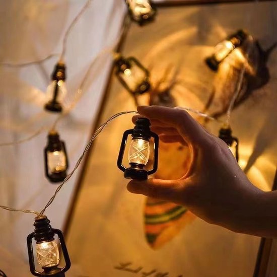 Verlicht uw Avonturen-Kampeer-LED-sfeerverlichting in Olielampvorm - 3 Meter 20 Lampjes-Batterij + USB-model voor Dubbel Gebruik-zwart