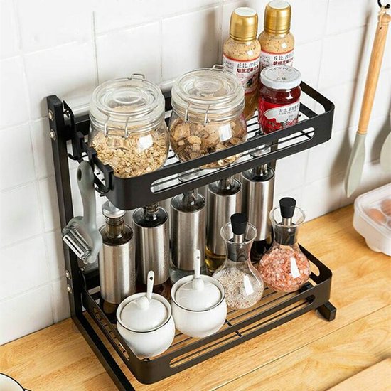 TDR - Multifunctioneel Staande Keukenrek, kruidenrek,  of multifunctioneel organiser - 2 laags - Zwart