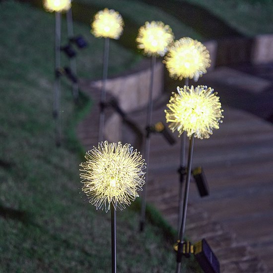 2x Solar tuinlamp Paardenbloem Prikspot Warm Wit sfeerlicht