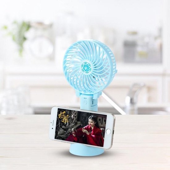 TDR - Draagbare Ventilator - oplaadbaar met USB - kan mobiel op voet plaatsen - perfect voor op op reis, buiten met warm weer - Blauw