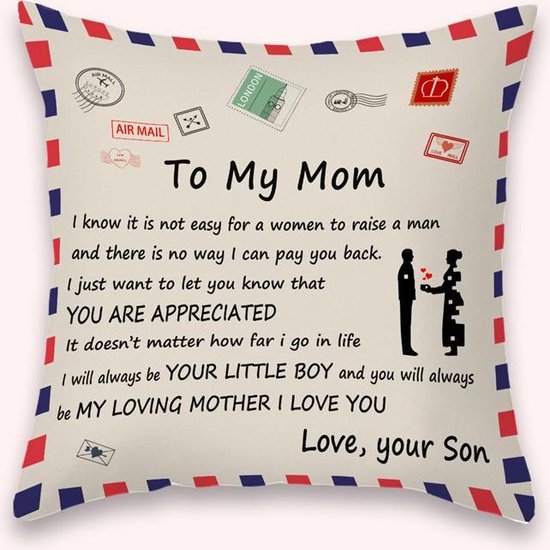 TDR - Sierkussensloop - 45x45 cm  - leuk als cadeau voor zoon naar moeder -  leuk voor moederdag - "To my mom"